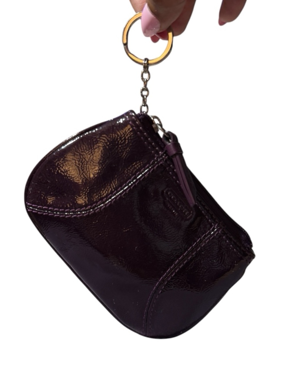 Vintage Coach Eggplant/Deep Purple Patent Leather Mini Coin Purse/Keychain - Picture 5 of 8
